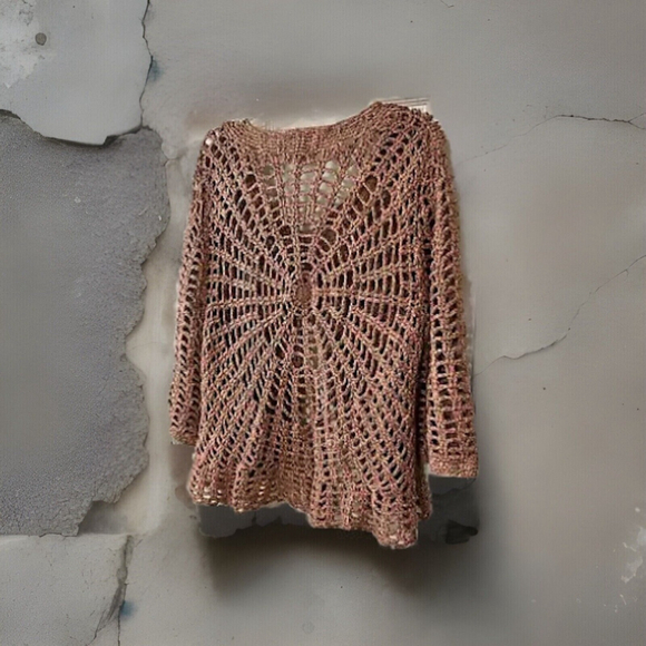 Large Ruby Rd. Pretty Multiple Colored Crocheted Flared Out Shell 3/4 Sleeves - Picture 4 of 8